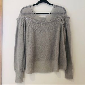 Wildfox Grey Rhinestone Ruffle Sweater